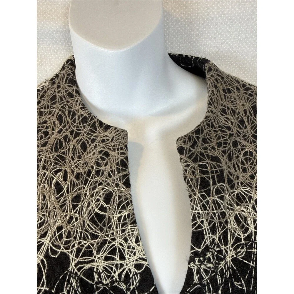 Ali Miles Art to Wear Jacket S Black Ivory Grey Statement Button Collarless